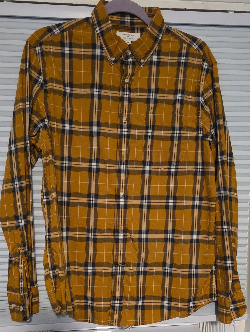 Banana Republic Mustard Plaid Button-Down Shirt